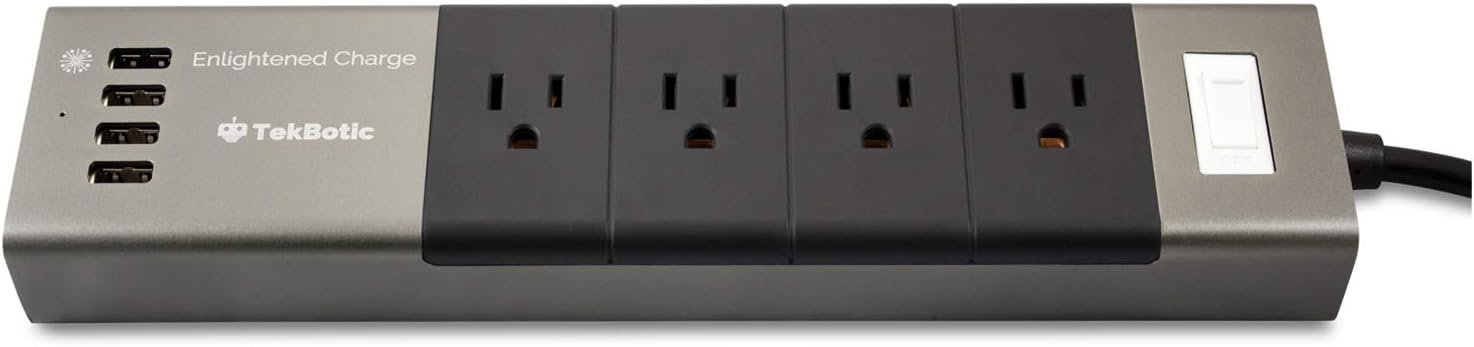 [2-Pack] tekbotic Desktop Aluminum Power Strip with USB Charging 4-Port - Quick Safe-Charger - 5ft Cord - Surge Protector 30w USB | 1200w