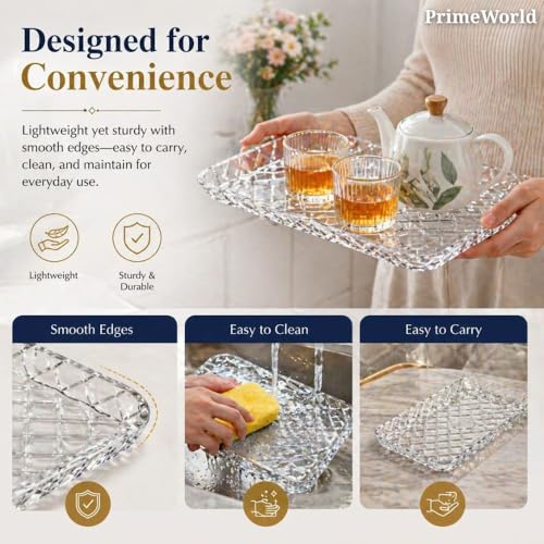 Image of PrimeWorld Glass Serving Plate 280 mm - 1 Pc | Crystal Clear Large Dinner Plate for Pasta, Salad, Desserts & Snacks | Elegant Glass Plate for Home, Parties & Gifting
