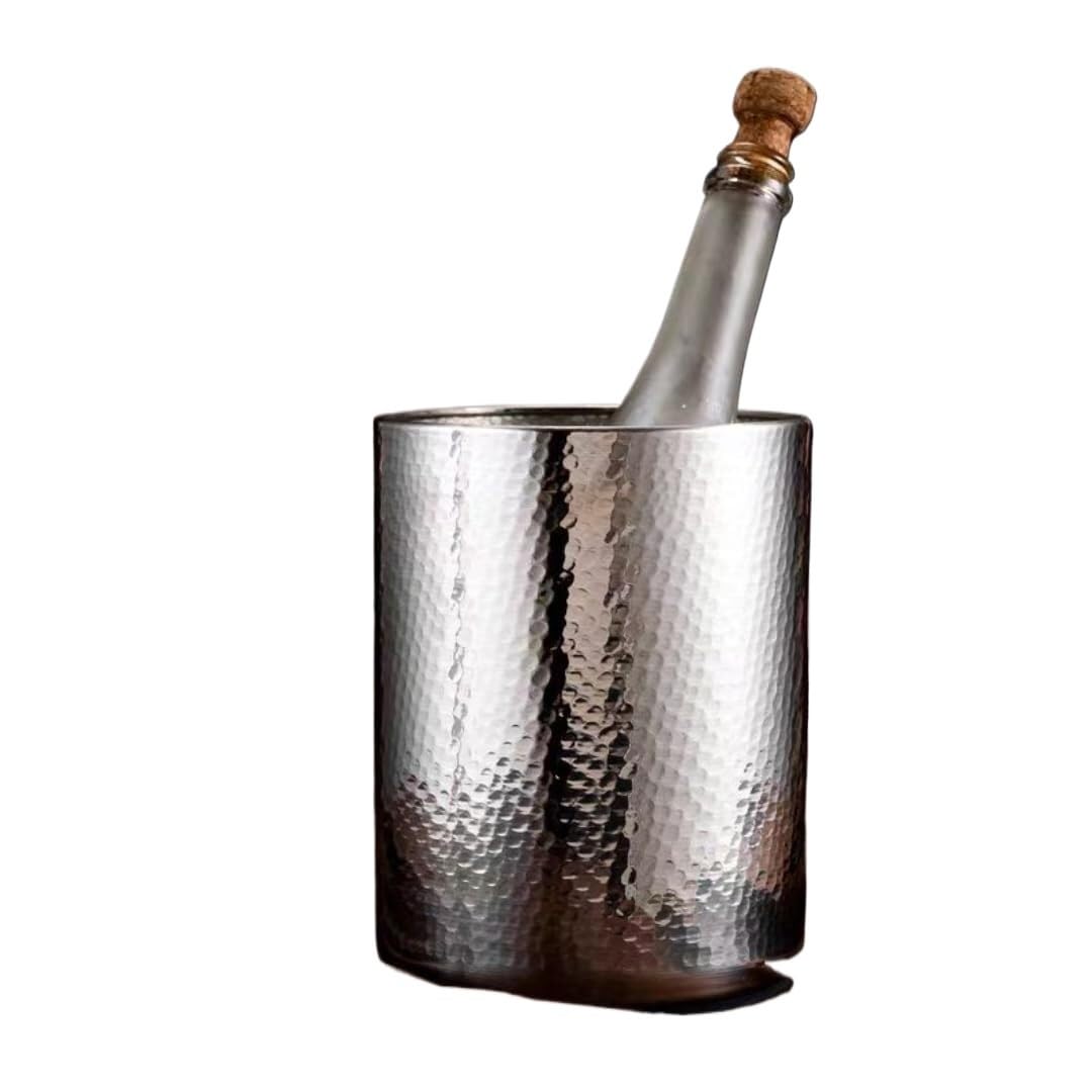 Cubeta de hielo Cubo de acero inoxidable, cubos de hielo for fiestas, cubo de hielo comercial con aislamiento térmico de doble capa for KTV, champán, vino tinto, cerveza, hielo en grano(Silver)