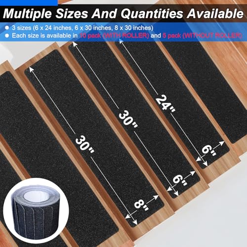 SMILOOL Outdoor Stair Treads Non-Slip Step Strips for Wooden Steps 5 Pack 6” x 24” Anti Slip Grip Tape Precut for Outside Stairs, Non Skid Stair Tread Mats Weather Resistant for Outdoors, Black