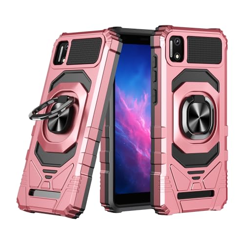 for Cloud Mobile Stratus C7 Phone Case with Tempered Glass Screen Protector,Military Grade Heavy Duty Shockproof Protective Cover,with Ring Kickstand for Cloud Stratus C7 (Pink)