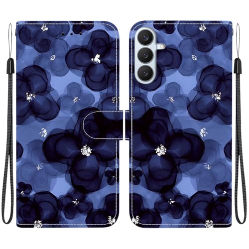 Étui Samsung Galaxy A26 5G housse portefeuille en cuir à rabat motifs fleurs bleues