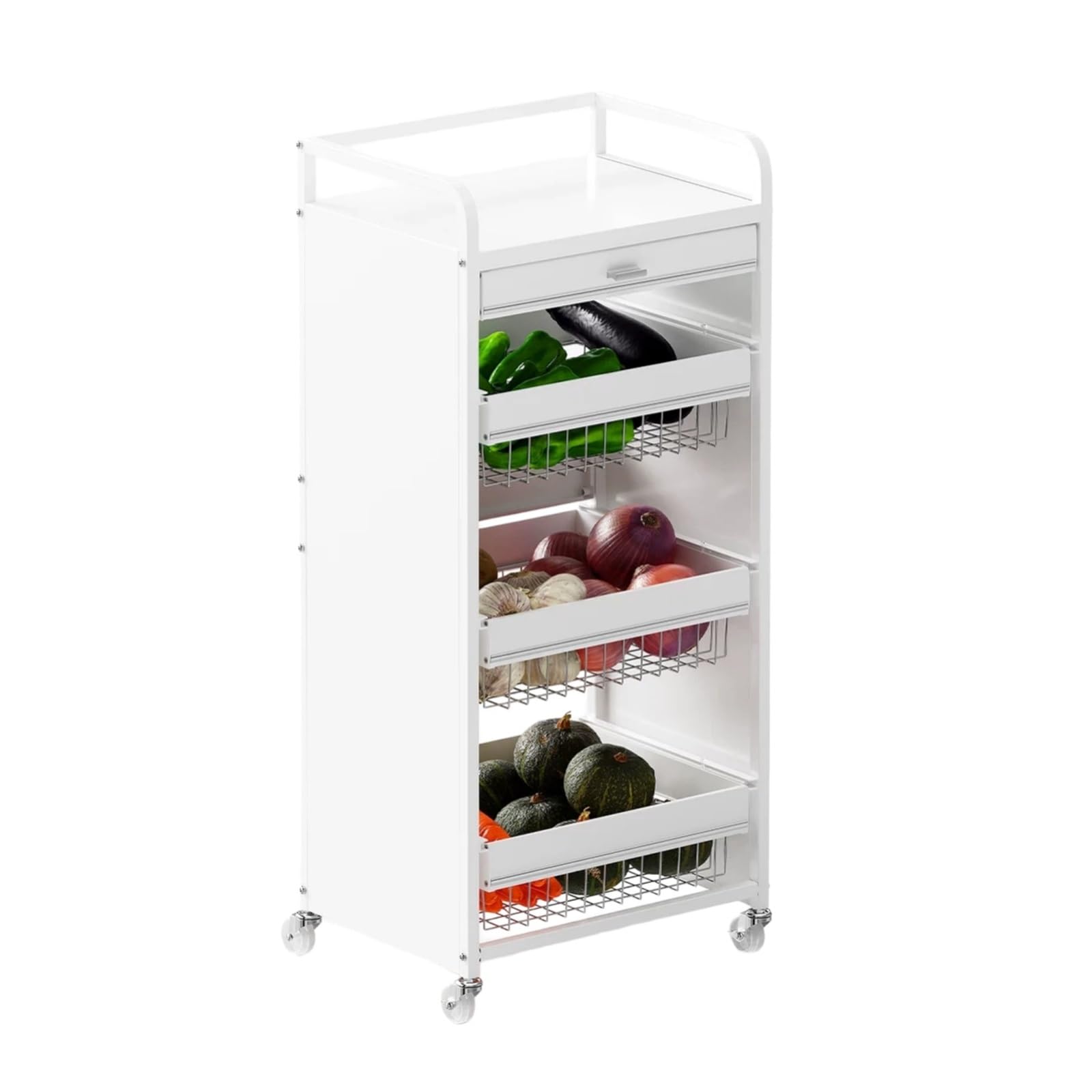 Carro de Almacenamiento Cocina con cajones 4 Niveles, Estante Organizador Cesta Frutas y Verduras rodante Carro Utilitario(Pequeño)