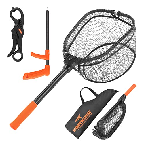 KastKing Brutus Fishing Net, Foldable Extendable Fish Landing Net, Lightweight & Portable Fishing Net with Soft EVA Foam Handle, Holds up to 44lbs/20KG, Fish-Friendly Mesh for a Safe Release
