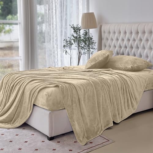 Elegant Comfort Luxuriously Soft 4-Piece Velvet Plush Flannel Sheet Set - Premium Quality - Cozy Warm, Anti-Static, Non Pilling Fuzzy Velvet Flannel Fleece Deep Pocket Sheet Set - Twin, Cream
