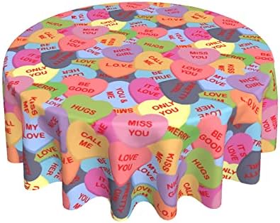 Cafl Colorful Candy Table Cloth,Hearts Love Round Tablecloth 60 Inch Decorative Fabric Table Cover for Dining Table, Buffet Parties