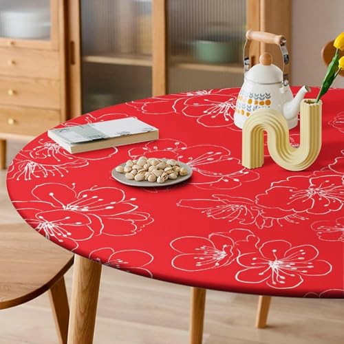 Nappe ronde à fleurs élastique protection table lavable polyester 32"