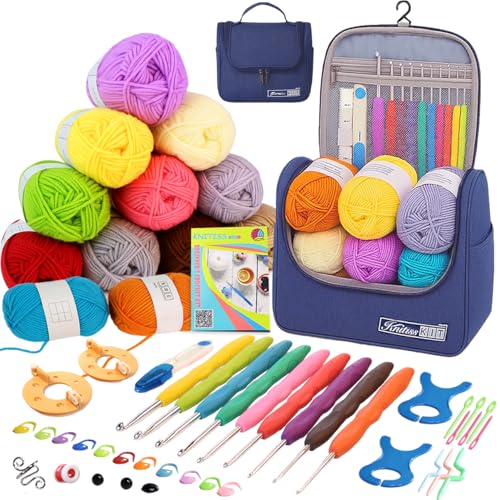 Knitiss - Knitiss Crochet Kits for Beginners Adults, All in One Crochet Starter Kit with 12 Pcs Crochet Yarn, 9 Size Ergonomic Crochet Hooks 2.0mm~6.0mm - -5%