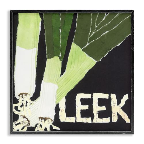 Collaged Leek Still Life Kitchen, 12 x 12 Inch Framed Giclée Print