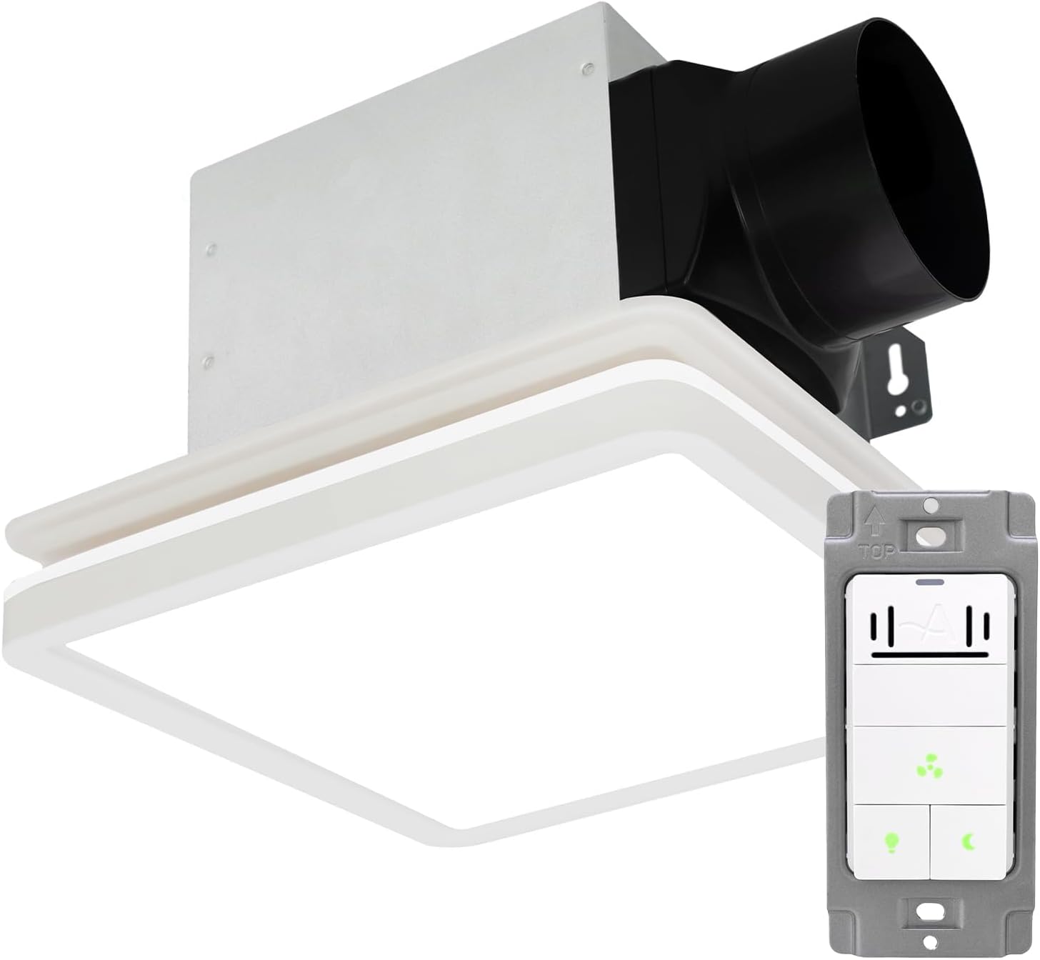 Akicon Bathroom Exhaust Fan Light with Humidity Switch, Exhaust Fan for Bathroom Ceiling 80CFM 2.0 Sones, 15W Dimmable 3CCT LED Lights & 3.5W Nightlight Bathroom Vent Fan for Home, Square, White