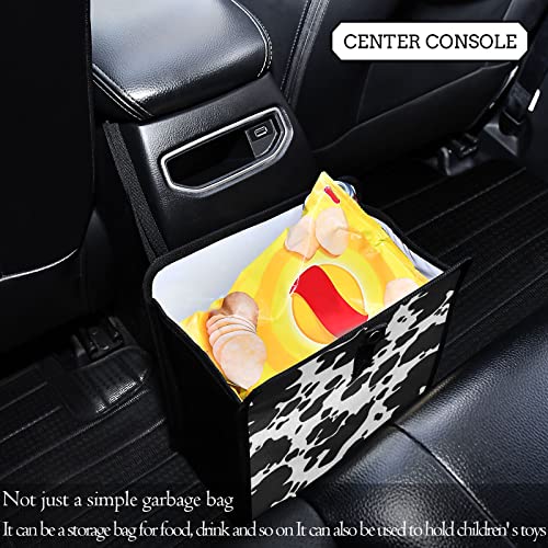 Image of Black White Cow Car Trash Can Foldable Hanging Animal Skin Print Car Trash Bag Bin Auto Garbage Can Leak-Proof Car Organizer(Large)