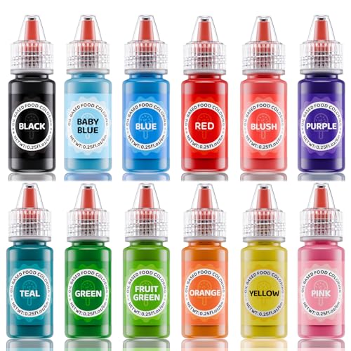 Oil Based Food Coloring for Chocolates - Jelife 12 Colors Oils Dye Set Flavorless Edible Food Color Vibrant Concentrated Neon Icing Colors for Candy Melts...