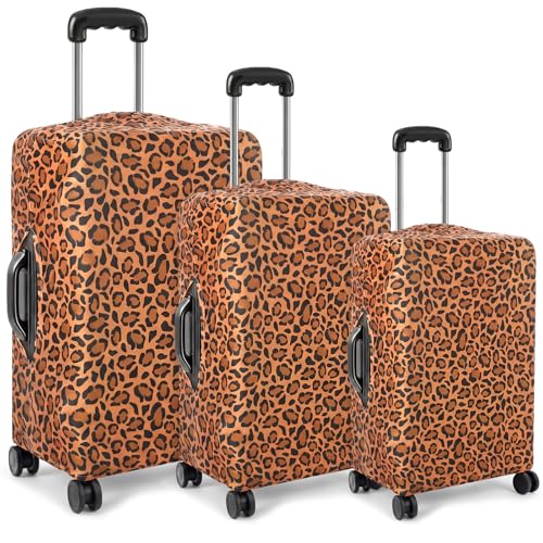 Gilprop 3 Pcs Travel Luggage Cover Washable Suitcase Protector Cover Anti Scratch Case Fits 18-28 Inch Luggage, 3 Sizes (Leopard Style)
