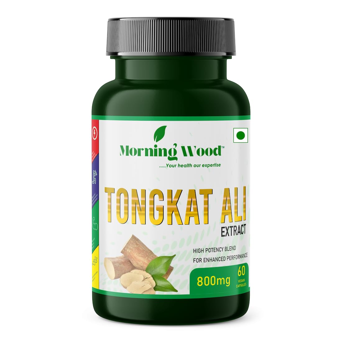 Morningwood Tongkat Ali Supplement Root Extract | 800mg High Potency Blend for Enhanced Performance | 2% Eurycomanone | Standardized to 100:1 | 60 Vegan Capsules