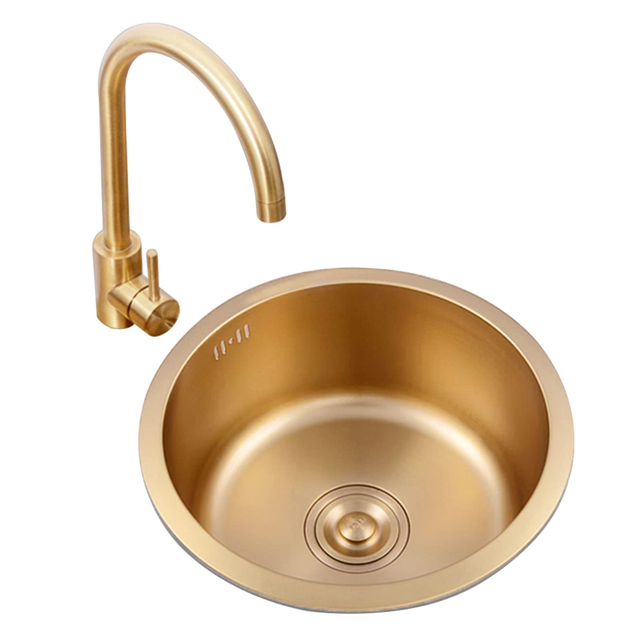 Easnuroz Single Bowl Kitchen Sink Gold Round Sink With Faucet Kitchen Bar Sink Stainless Steel Sink With Accessories(36cm)
