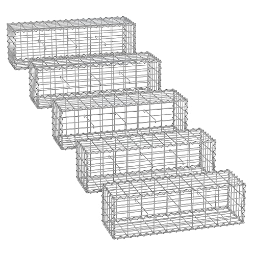 SONGMICS Gabion Baskets Metal Gabion Cages with 5 x 10 cm Mesh for Stones Galvanised Garden Decor Wall Partition 100 x 30 x 30 cm Set of 5 Silver GGB533V1