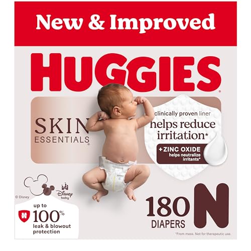 Image of Huggies Size Newborn Diapers, Skin Essentials Baby Diapers, Size Newborn (6-9 lbs), 180 Count (3 Packs of 60), Packaging May Vary