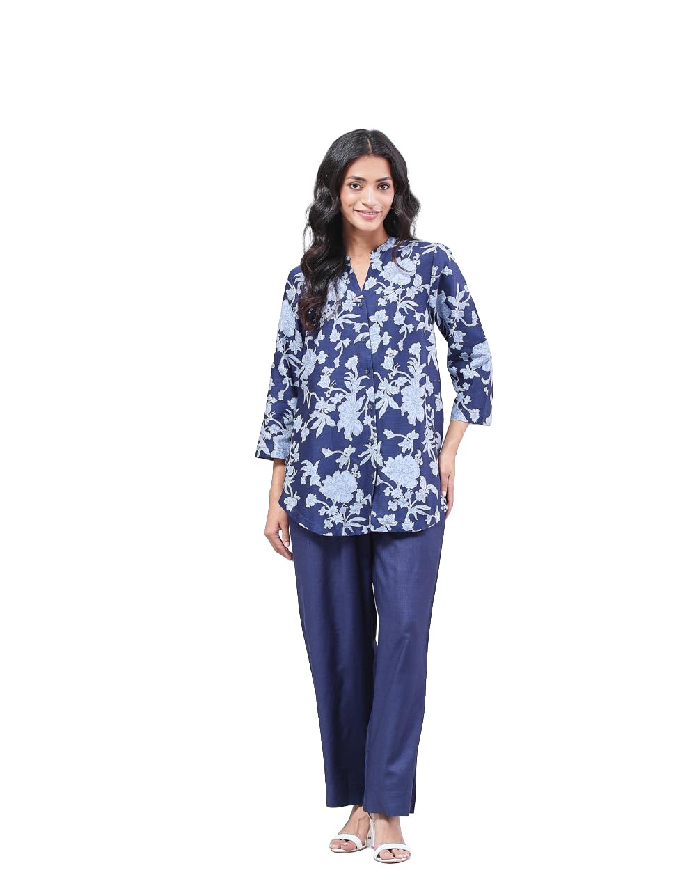 Blue Cotton Silk Pant & Tunic Set-image-47