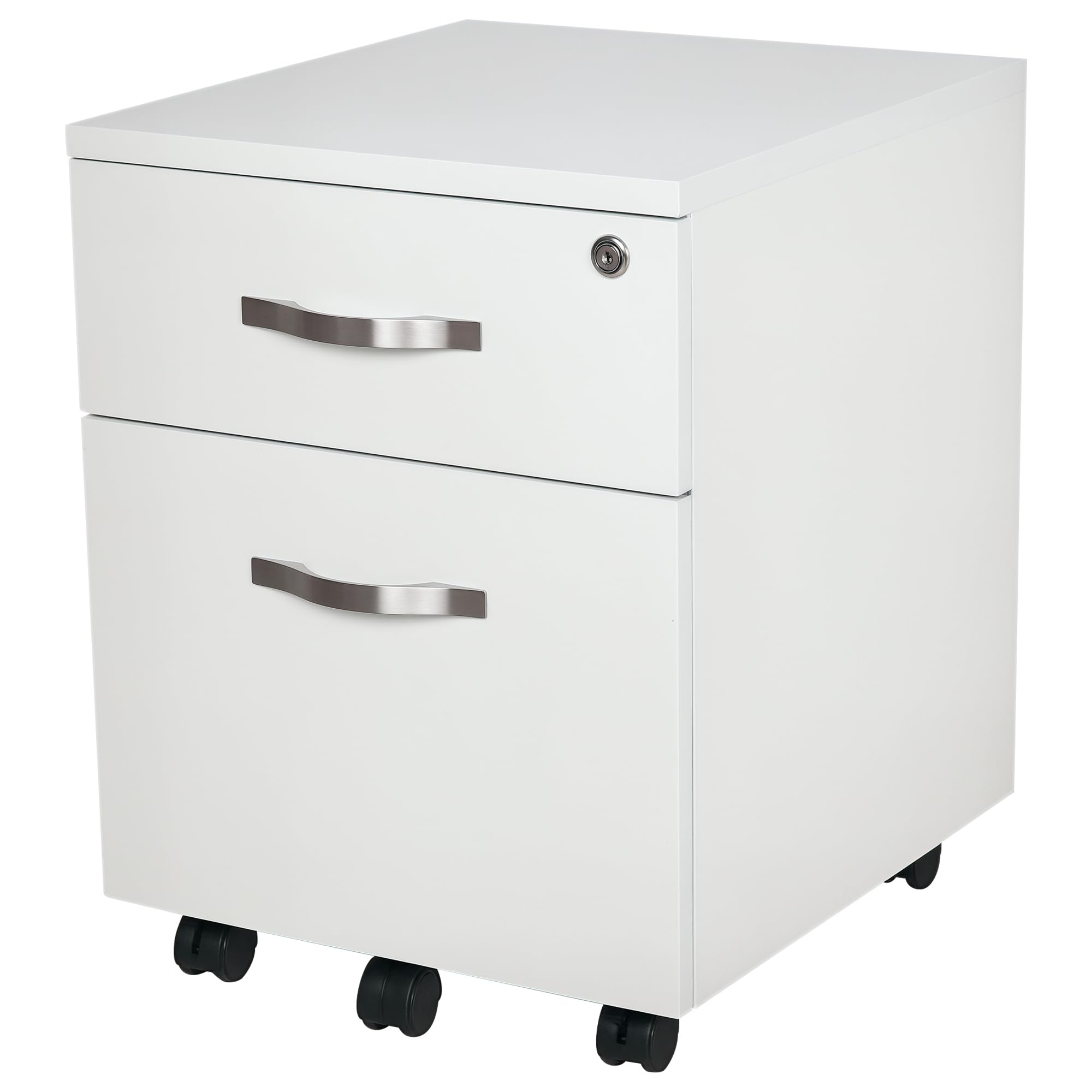 HOMCOM Cajonera de Oficina con Reudas Mueble Archivador con 2 Cajones Llave y Riel Colgante Armario para Oficina Estudio Diseño Moderno 40x45,5x52,5 cm Blanco