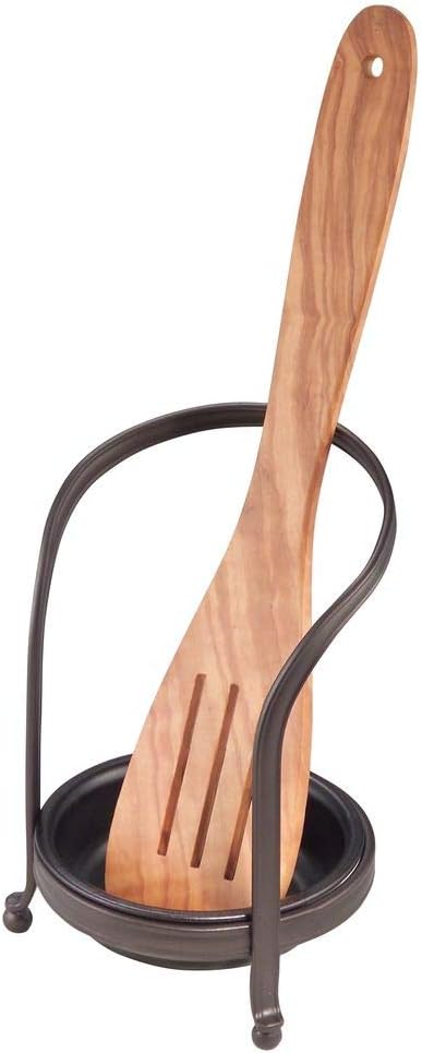 iDesign York Metal Standing Spoon, Spatula, Ladle Rest for Kitchen Countertops, Stove, 5" x 5" x 6.8", Bronze