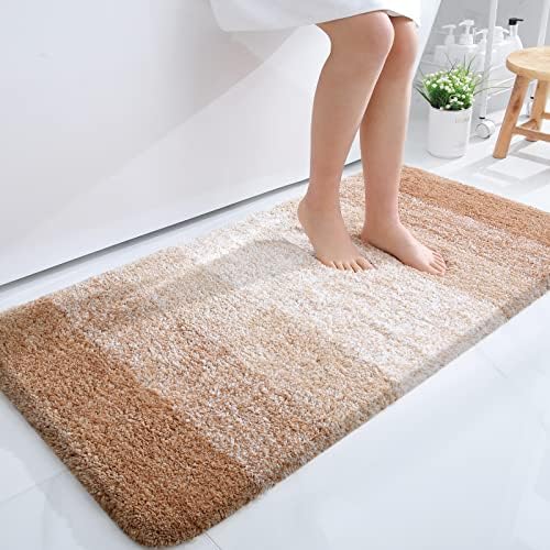 OLANLY Luxury Bathroom Rug Mat, Extra Soft and Absorbent Microfiber Bath Rugs, Non-Slip Plush Shaggy Bath Carpet Runner, Machine Wash Dry, Bath Mats for Bathroom Floor, Tub and Shower, 47x24, Beige