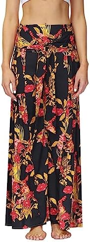 vrvtoov Bohemian Wide Leg Summer Beach Pants for Women Floral Printed Pleated Loose Fit Trousers Casual Holiday Long Pant Black
