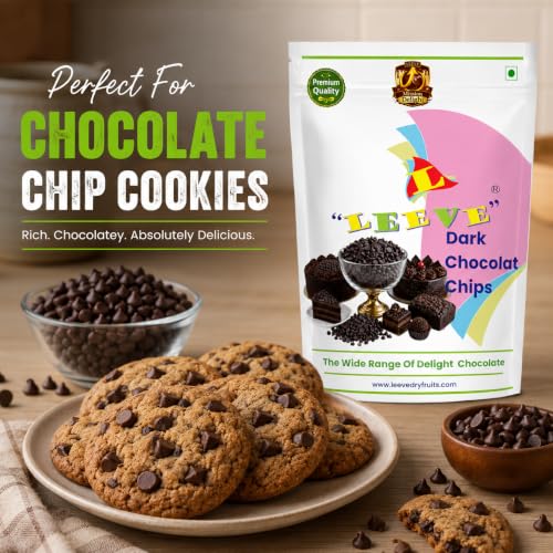 Image of Leeve Dark Chocolate Chips 200g | Chocolate Baking Chips for Cookies, Cakes, Brownies, Muffins, Cupcakes & Dessert Decoration | Rich Chocolate Topping