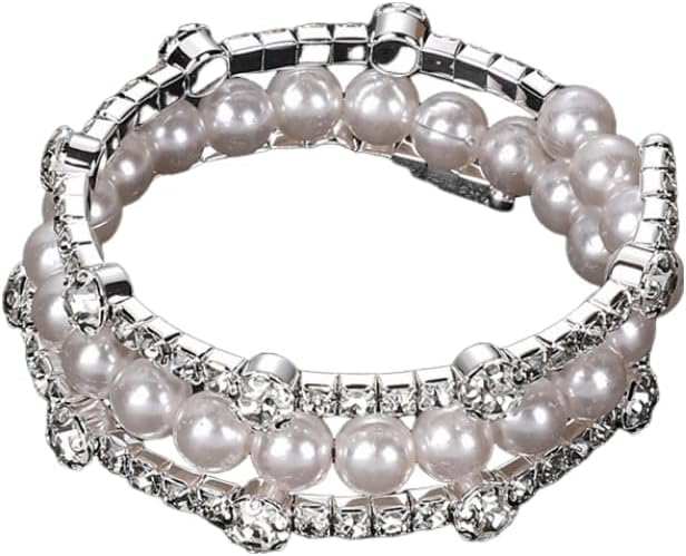 Caiyao Imitition Pearl Stretch Bracelet Layers Stackable Bangle Bracelet Crystals Pearl Elastic Wristband for Women Wedding Jewelry