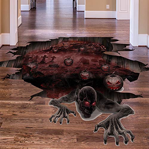 Leoie 3D Scary Pumpkin Skull Floor Decal Wall Sticker for Halloween Living Room Bar Pub Decor
