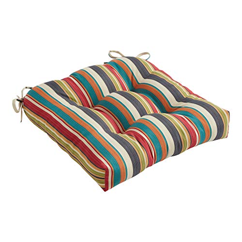South Pine Porch Outdoor 20-Inch Square Tufted Seat Cushion, Set Of 1, Sunset Stripe #TOP16