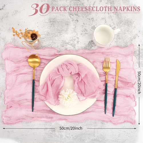 30 Pcs Pink Cheesecloth Napkin Gauze Napkin 20IN Boho Cheesecloth Napkin Bulk for Party, Wedding, Reception, Bridal Shower Table Decorations - Pink - Image 2