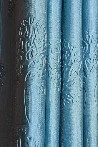 Image of Heavy Quality Punch Tree Curtains 5 Feet Long Set of 1 Pcs | Aqua Window Curtains for Living Room, Bedroom | Lightweight 5 Feet Long Drapes for Home Decoration