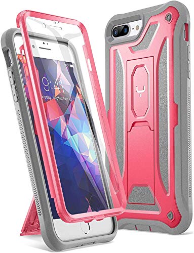 YOUMAKER iPhone 7/8 Plus Kickstand Case Black + iPhone 7/8 Plus Kickstand Case Pink
