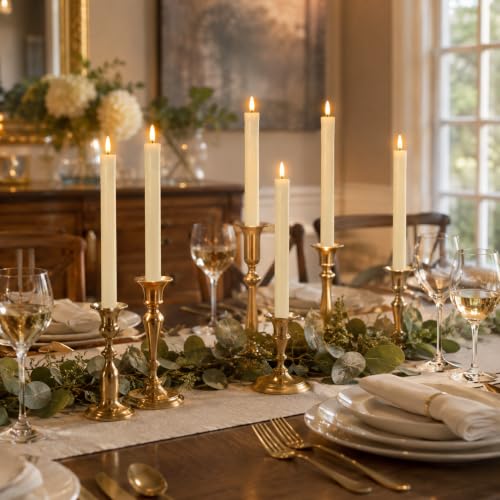 Image of Lezonic Flameless Taper Candles with Remote Timer, Battery Operated Flickering LED Fake Candles for Dining Table Centerpiece Wedding Christmas Mantel Decor, 0.8 x 9.5 inch