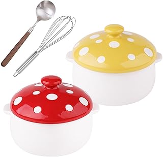 Mushroom Cooking Pot Set Whimsical Ceramic Cookware Cute Cottagecore Utensils Little Brie Pot Sturdy and Well-Made Doubie Handles Counter Decor Christmas Gift for Family, Friend(2PCS)