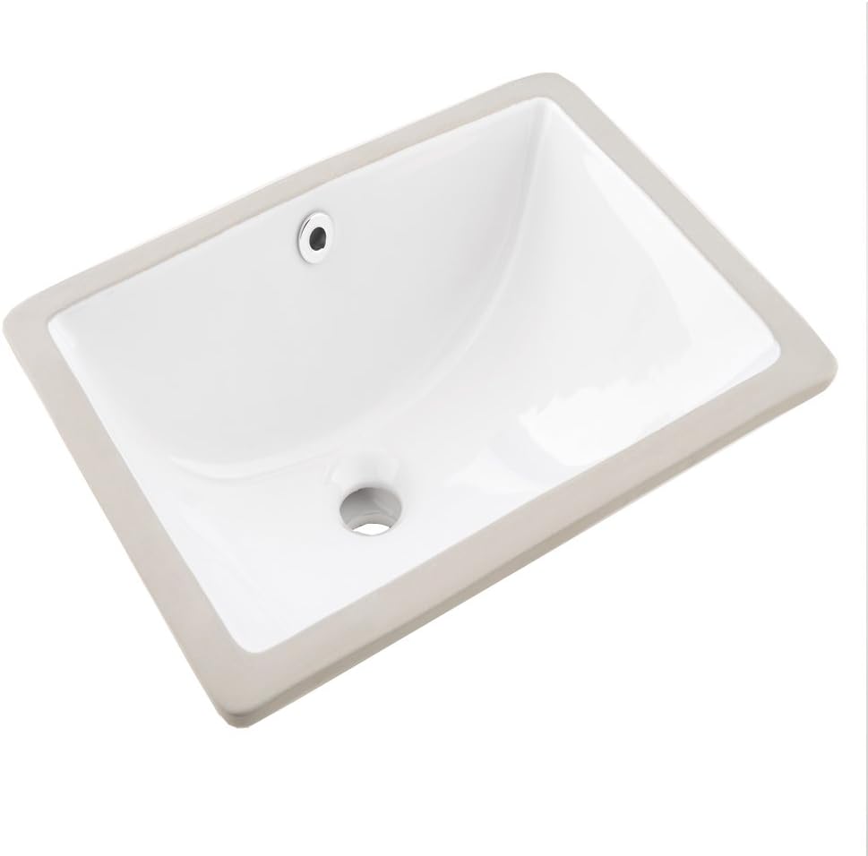 VAPSINT Elegant Bathroom Rectangular Porcelain Ceramic Undercounter Vanity Bathroom Sink, White Vanity Sink with Overflow