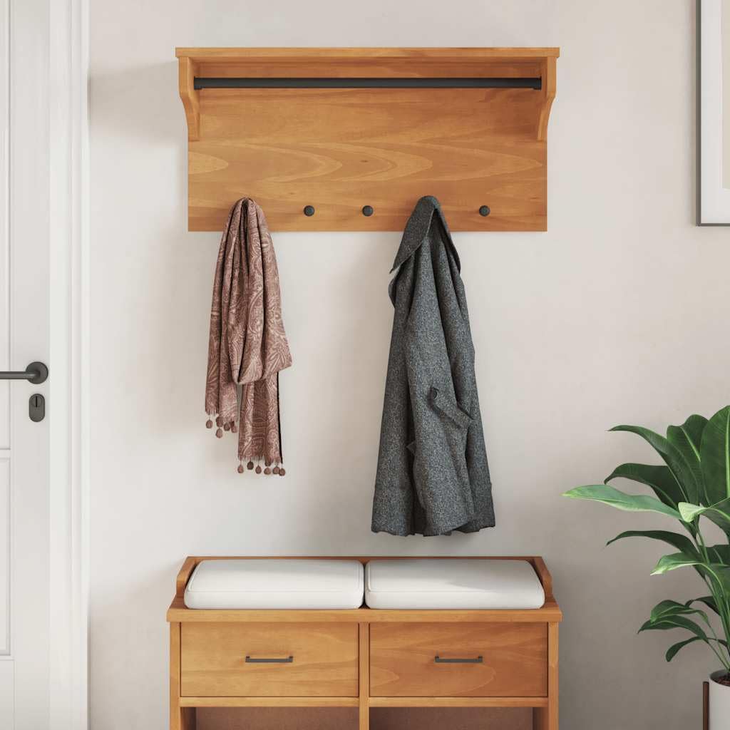 SANDNES Porte-manteau mural avec 5 crochets, porte-manteau de couloir en pin rustique pour entrée 87 x 30 x 42 cm