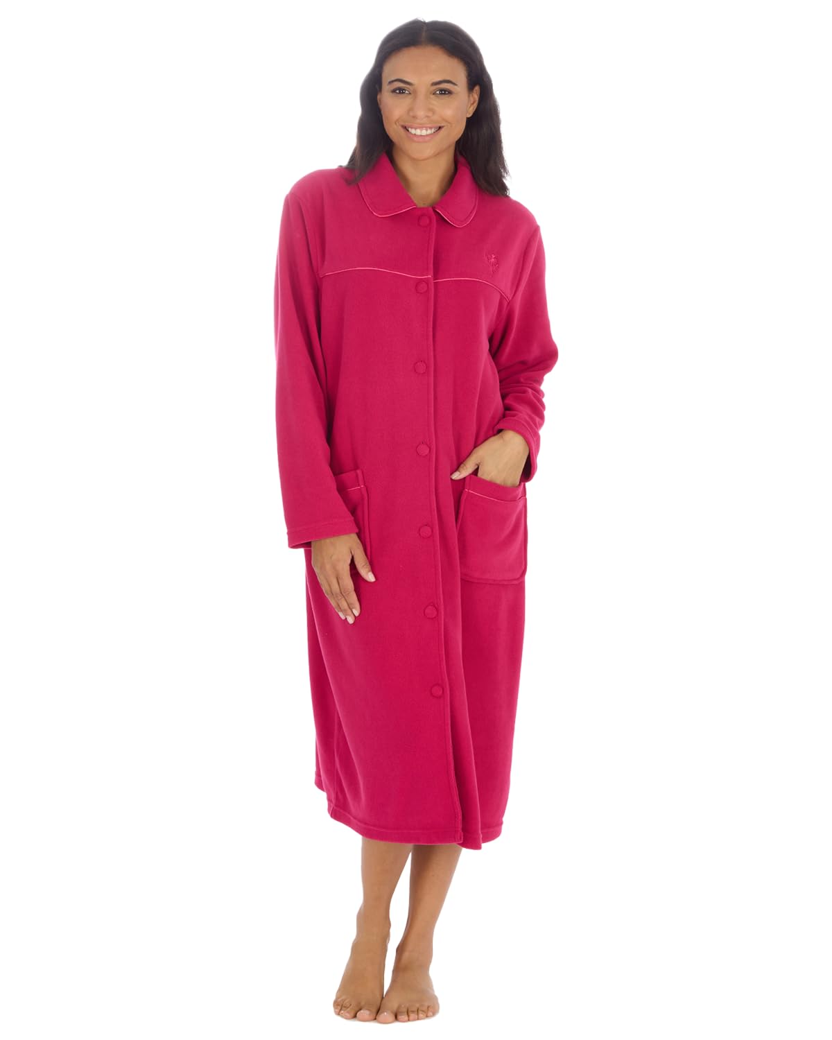 Slumber Hut Ladies Button Front Fleece Dressing Gown 34B2263 14/16, Raspberry