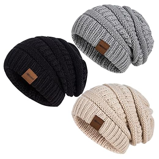 Womens Beanies for Winter 3 Pack, Slouchy Beanies for Women Oversized Knit Warm, Winter Hats for Women Thick for Cold Weather(Black+Oatmeal+Dark Gray)