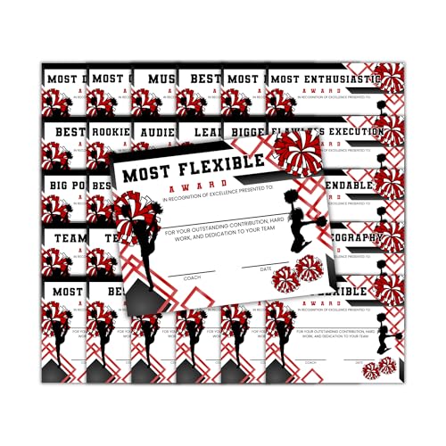 Pom Achievement Awards 30pk 8.5x11” Unique Team Cheer Dance Team End of Year Certificates Recognition Best Jumps Spirit Participation