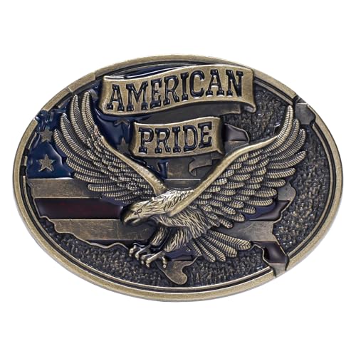 TYWestyles Belt Buckles for men women - Western Cowboy Belt Buckle American Flag and Eagle Belt Buckle (Bronze American pride buckle, Medium)