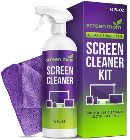 Screen Mom Screen Cleaner Spray and Microfiber Cloth 16oz Screen Cleaner Spray and Wipe for TV, Laptop, Computer, Phone, iPad, Car Screen Cleaning Kit Electronic Cleaner Spray