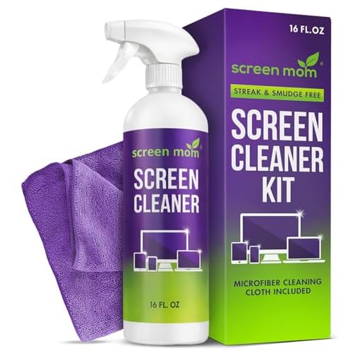 Screen Mom Screen Cleaner Spray and Microfiber Cloth 16oz Screen Cleaner Spray and Wipe for TV, Laptop, Computer, Phone, iPad, Car Screen Cleaning Kit Electronic Cleaner Spray