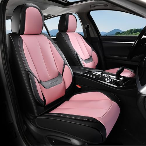 Image of Coverado Car Seat Covers Full Set, Seat Covers for Cars, Black Car Seat Covers Front Seats and Back Car Seat Protector Waterproof, Leather Car Seat Cushion Universal Fit for Most Cars Pink