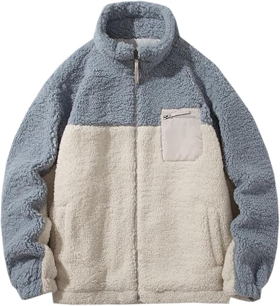 Cromoncent Men's Sherpa Jacket Winter Fashion Fuzzy Cotton Coat