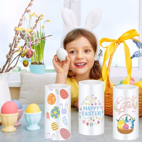 Image of 3 Pcs Easter Flameless Candles with Timer Remote | Rabbit Egg Design,Battery Operated Candle,Happy Easter Day Gift for Bedroom Living Room Decor Farmhouse