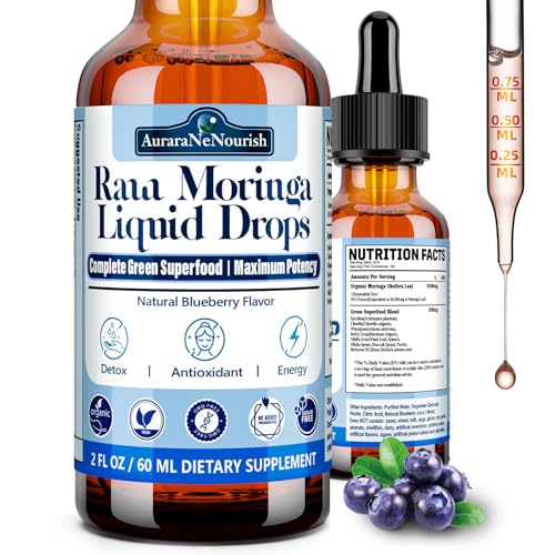 Pure Moringa Organic Oleifera Leaf Liquid Drops 10:1 Extract Green Superfood Antioxidant Blend of Spirulina Wheat & Barley Grass Better Absorption Than Moringa Capsules Powder Oil for Energy Immune
