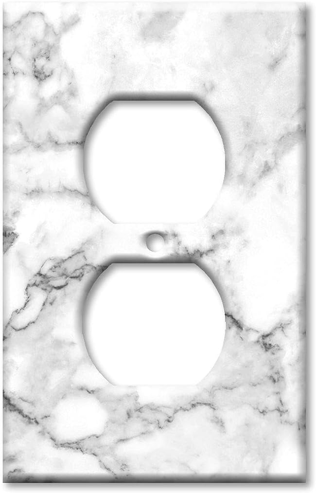 Art PlatesDuplex Outlet Cover Decorative Metal Wall Plate - 1 Gang Outlet Plug Cover - White and Grey Marble - Granite Print (Printed Image) - (Made in USA)