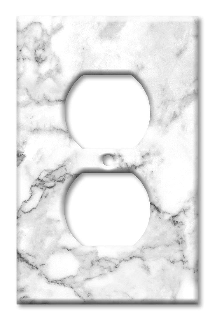 Art PlatesDuplex Outlet Cover Decorative Metal Wall Plate - 1 Gang Outlet Plug Cover - White and Grey Marble - Granite Print (Printed Image) - (Made in USA)