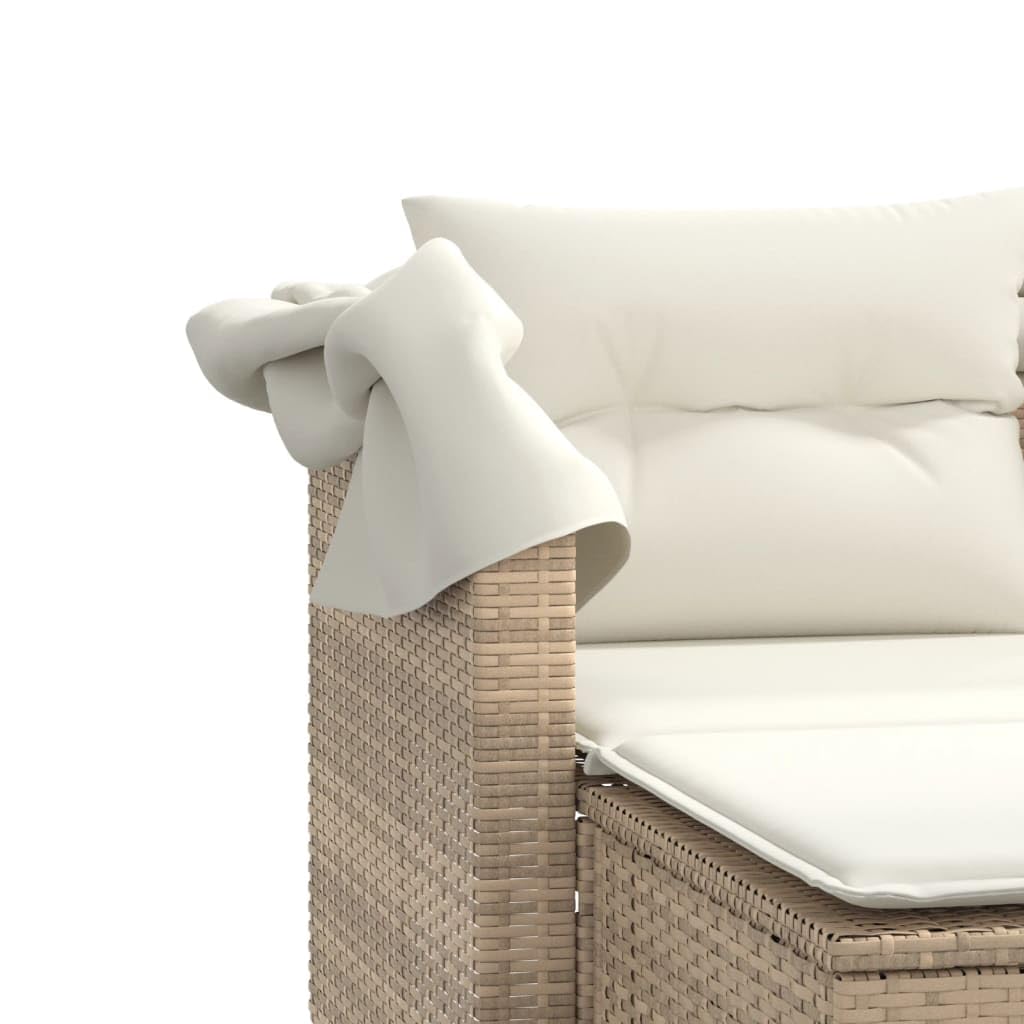 Canapé de Jardin 2 Places en résine tressée Beige avec auvent rétractable et 2 tabourets, Coussins Amovibles, mobilier d'extérieur pour terrasse Balcon Piscine Jardin Patio détente